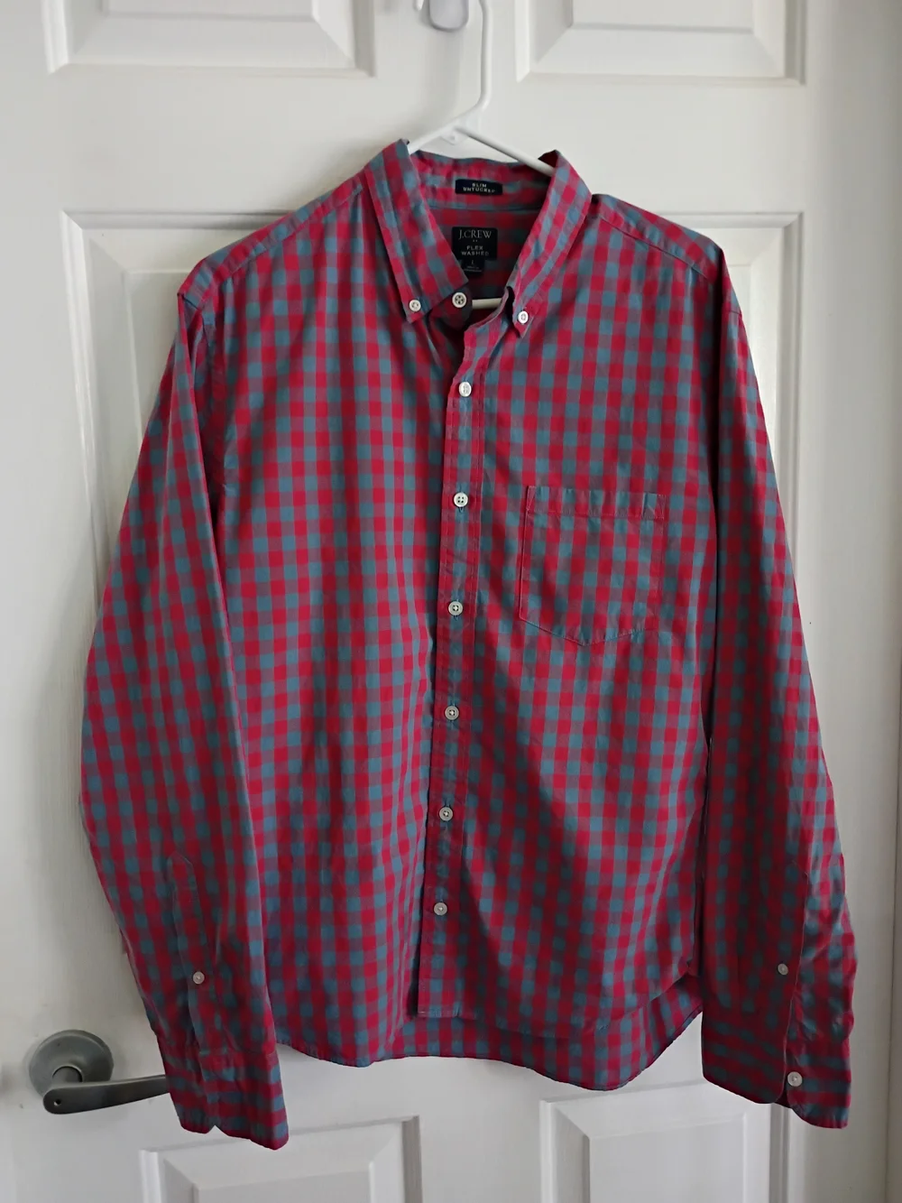 J. Crew Slim-Fit Button-Down Shirt in Red and Teal Check
